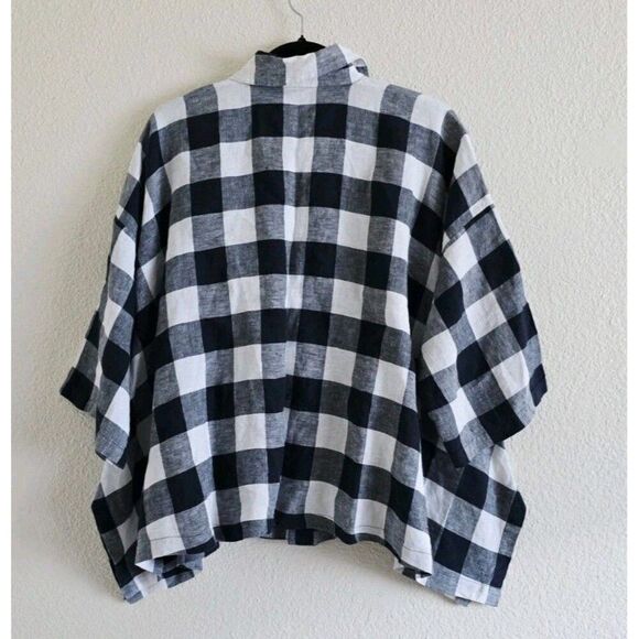 ESKANDAR Checked Linen Oversized Shirt Size 0 XS Gingham Lagenlook - Picture 5 of 9